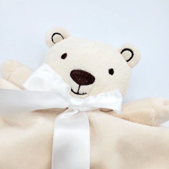 Petit Tresor of Beverly Hills Tan Bear Blanket Lovey Soft Baby Toy Satin Trimmed - Picture 2 of 9